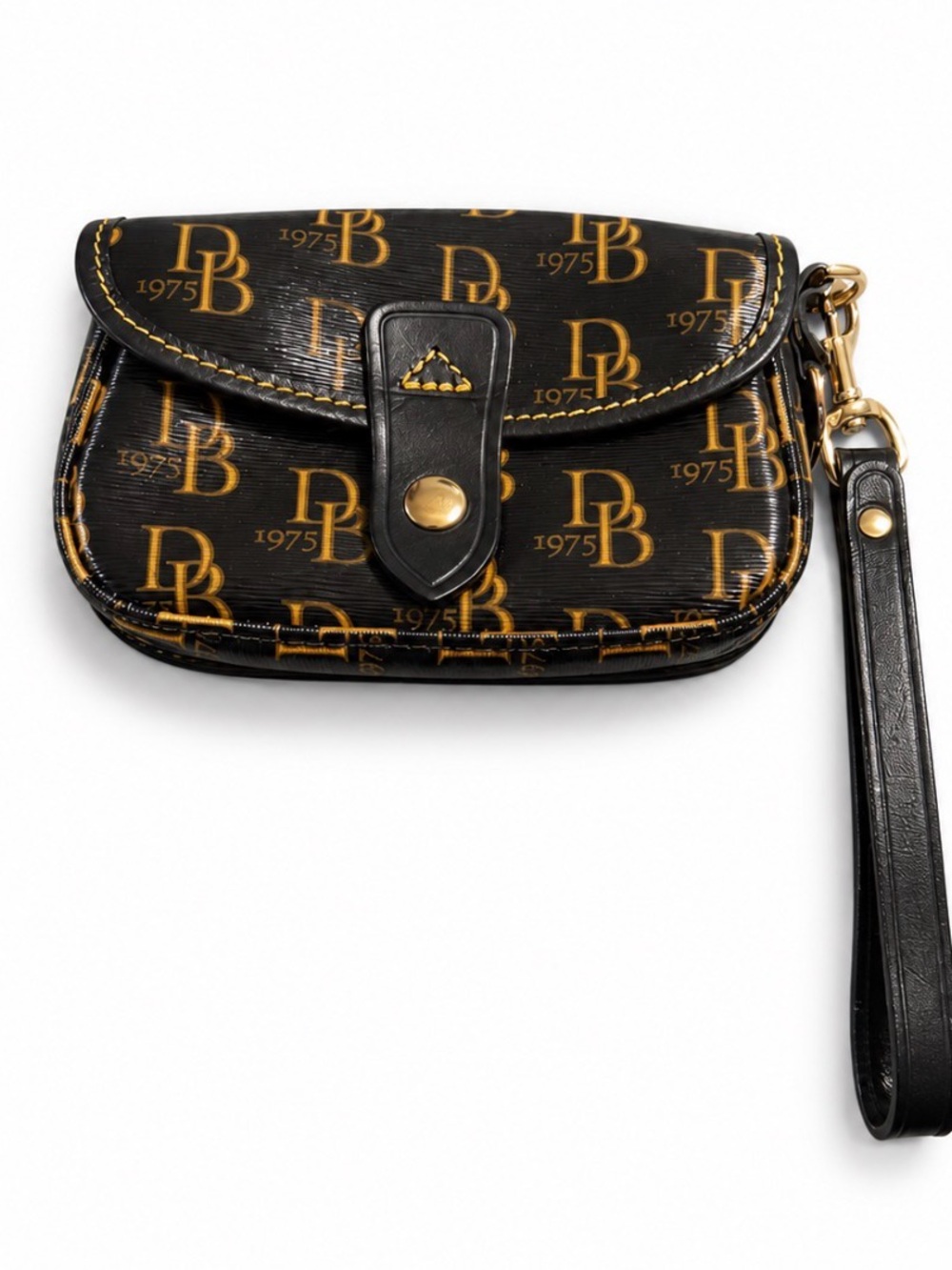 Vintage Dooney & Bourke Black & Gold Monogram Wristlet Made in USA